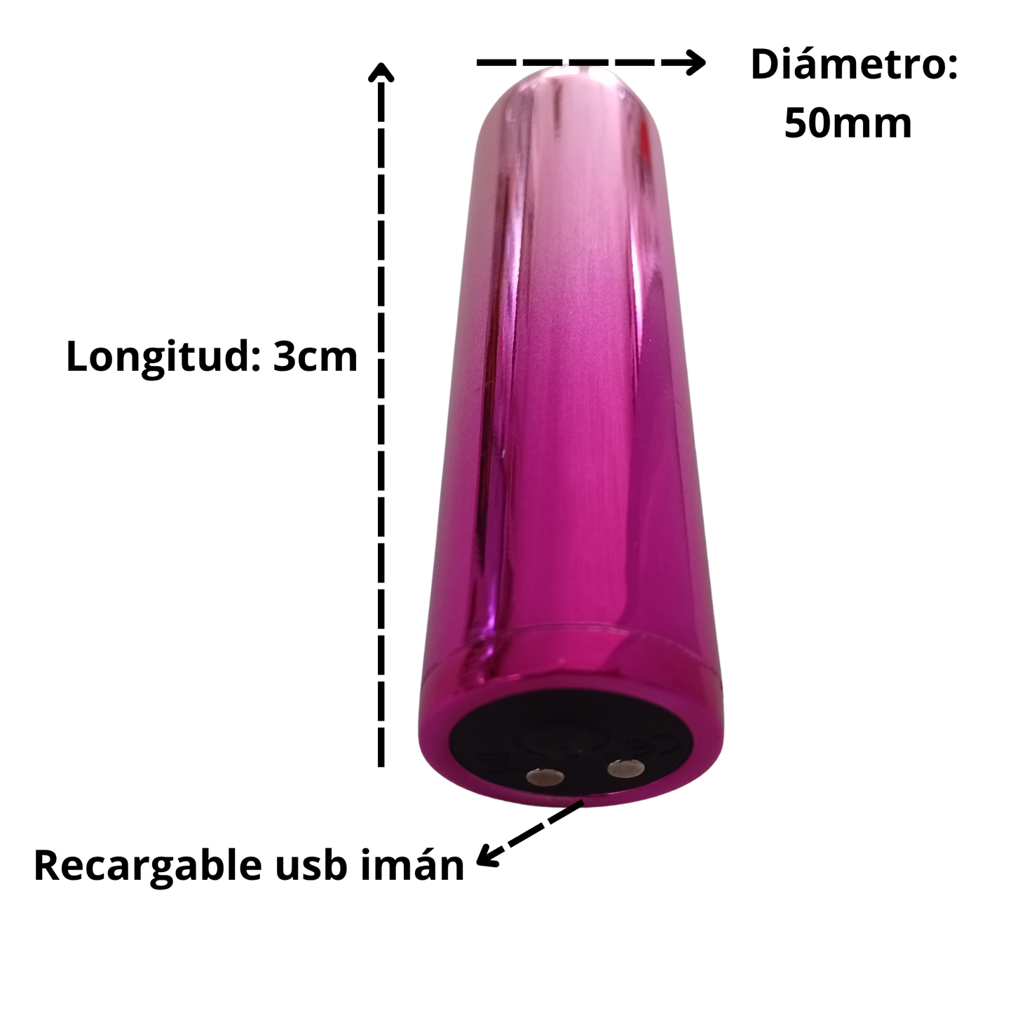 Bala Vibradora Recargable USB Imán Rosa Metálica
