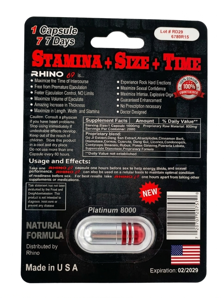 Rhino 69 4000K - Suplemento de Resistencia Masculina