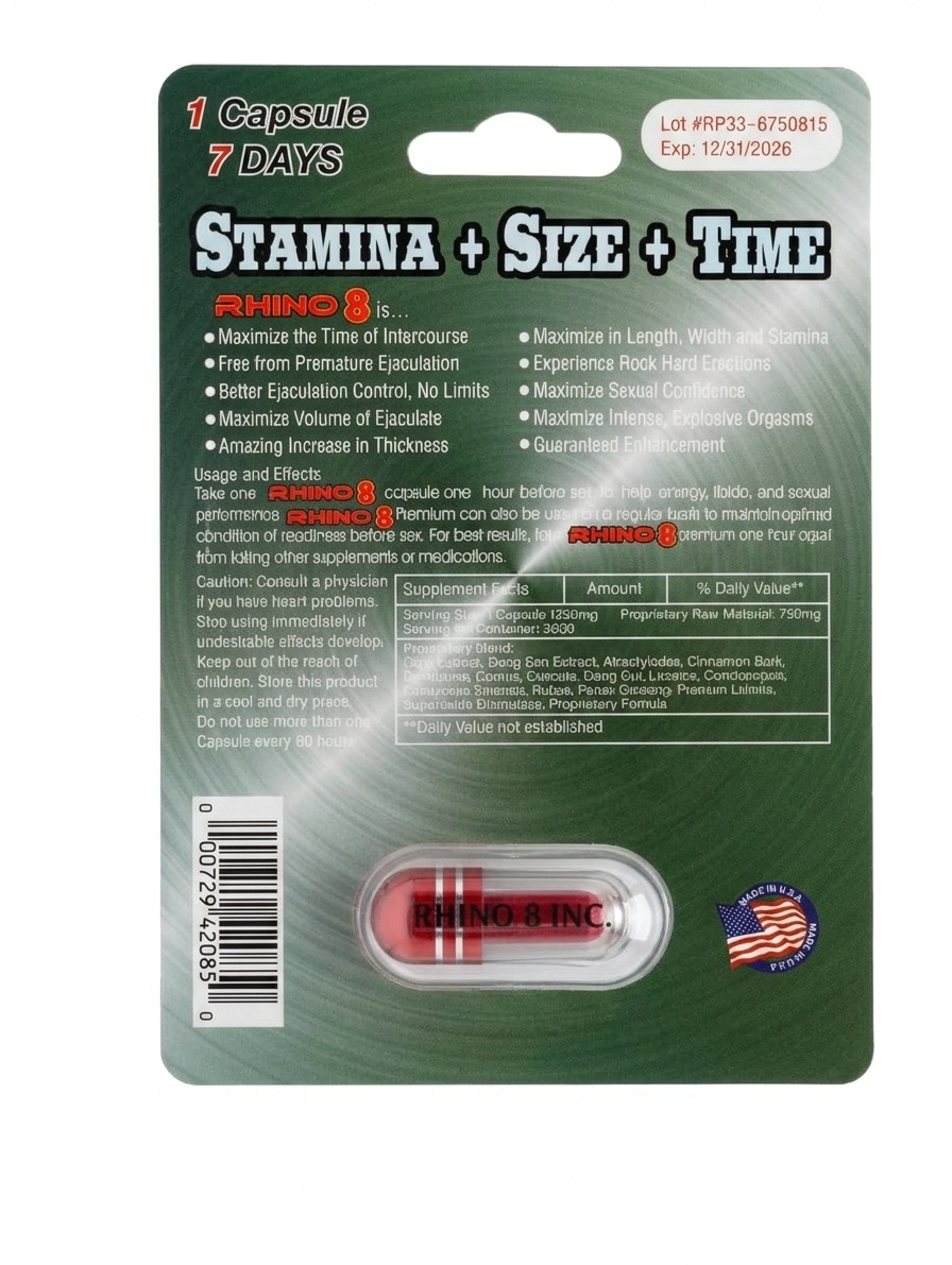 Rhino 8 Platinum 8000 - Suplemento de Rendimiento Masculino