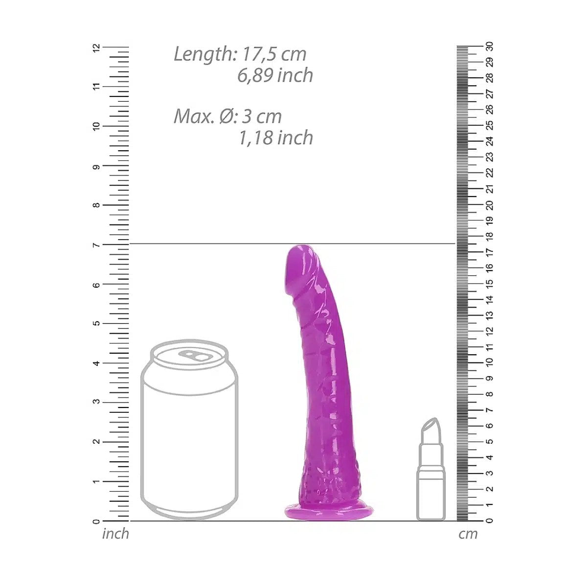 RealRock Glow morado flexible con ventosa, 15.5 cm insertables