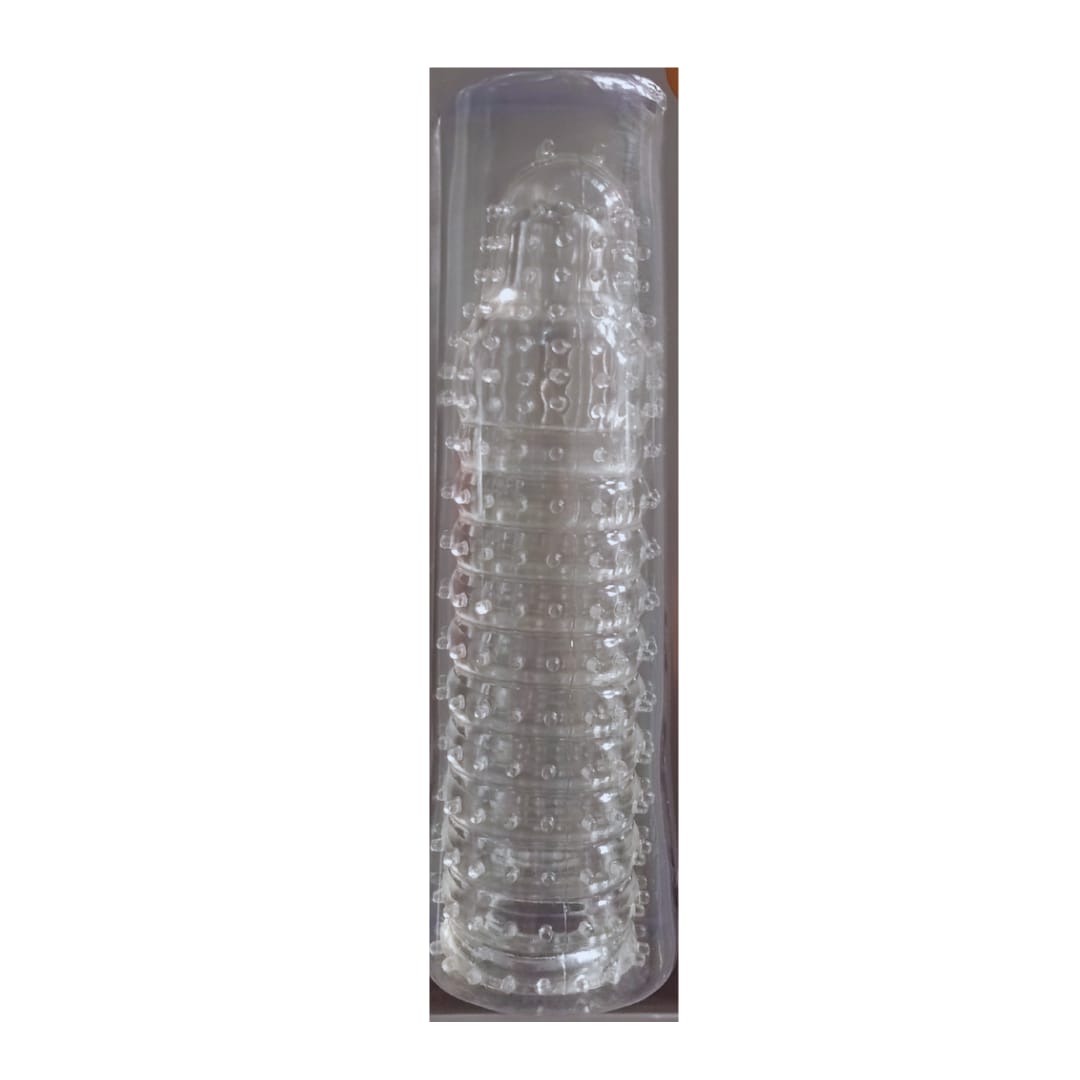 Funda Being Fetish Penis Enhancer vista del producto transparente con textura exterior
