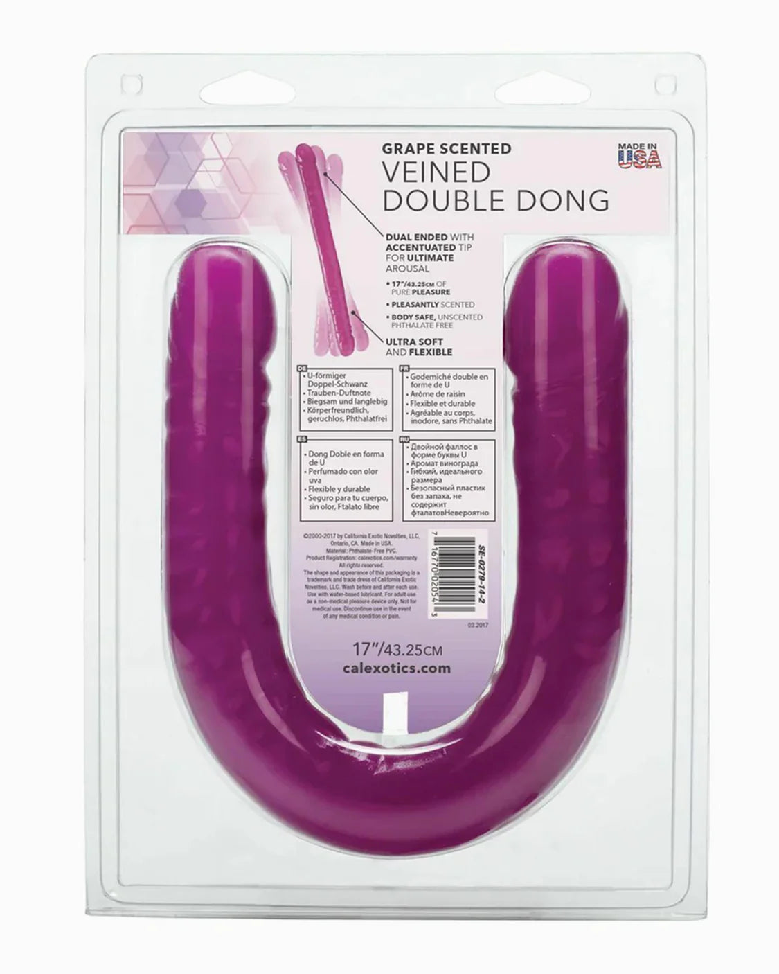 Dildo Doble Flexible en Forma de U con Aroma a Uva – 43.25cm Silicona Médica Resistente al Agua