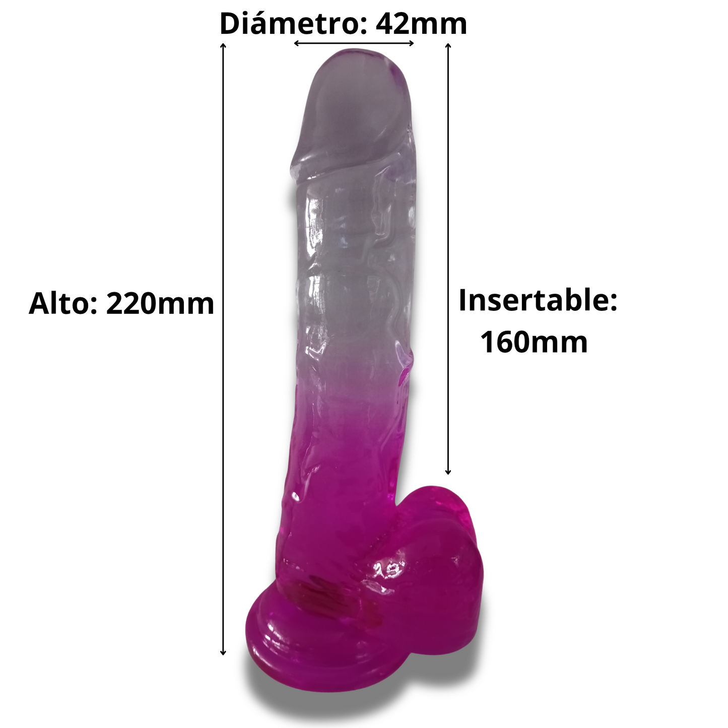 Dildo Realista Transparente Morado Degradado 220 mm con Copa de Succión