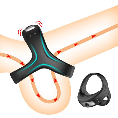 Anillo Vibrador Doble para Pene de Silicona Organica con Carga Magnetica Negro