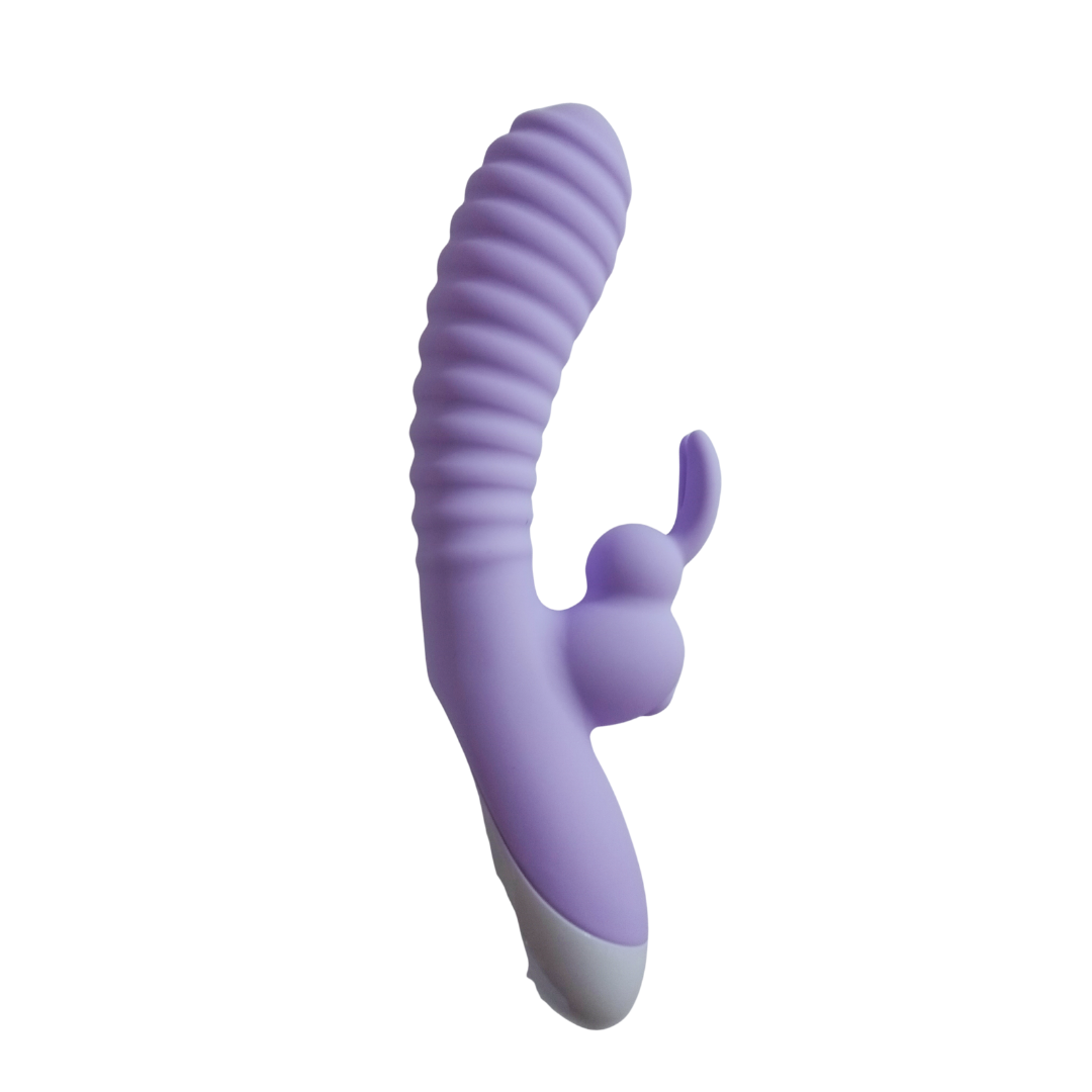 Vibrador conejo recargable de silicona en color lavanda, vista posterior