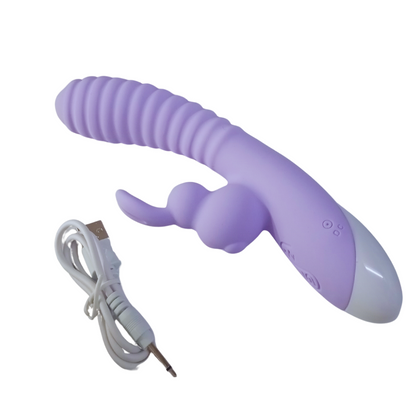 Vibrador conejo recargable de silicona lavanda con cable de carga USB