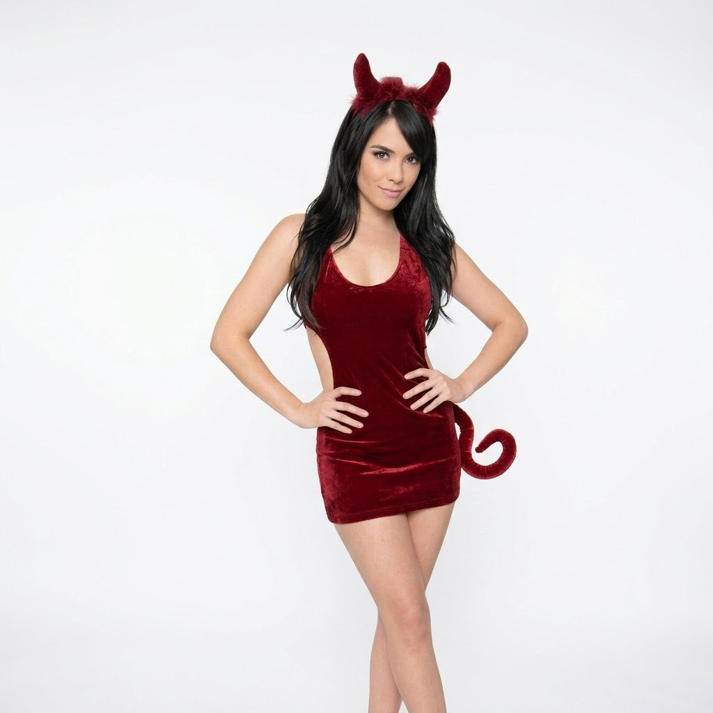 Disfraz de diablita de 3 piezas con vestido y cuernitos
