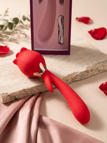 Vibrador en forma de rosa roja con 10 modos