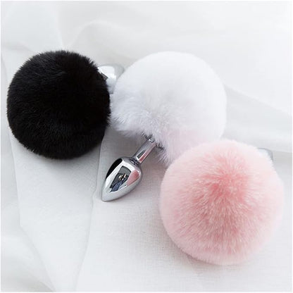 Plug Anal Metálico con Cola de Conejo – 7cm Total 4cm Insertable Principiantes Juegos de Rol