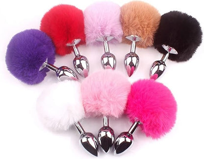Plug Anal Metálico con Cola de Conejo – 7cm Total 4cm Insertable Principiantes Juegos de Rol