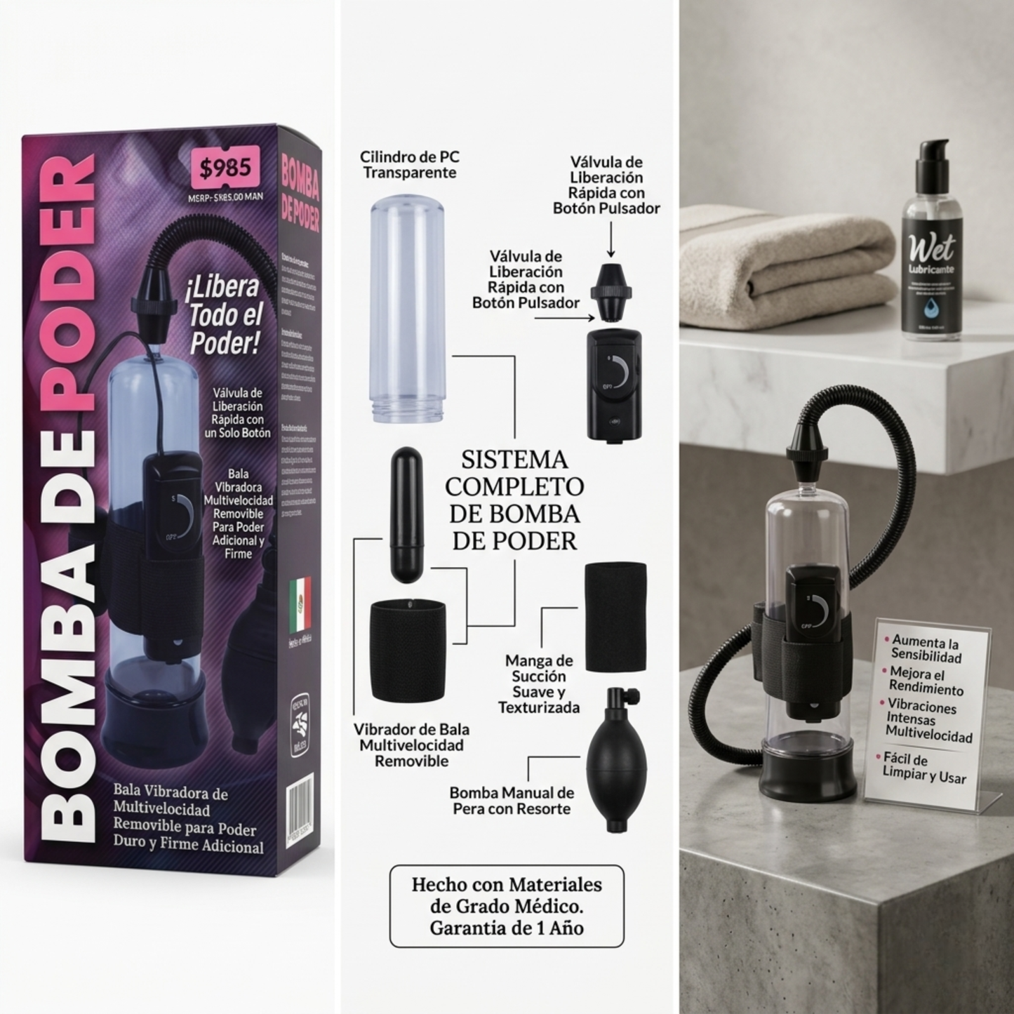 Power Pump - Bomba de Vacío Masculina con Vibrador Bala Extraíble