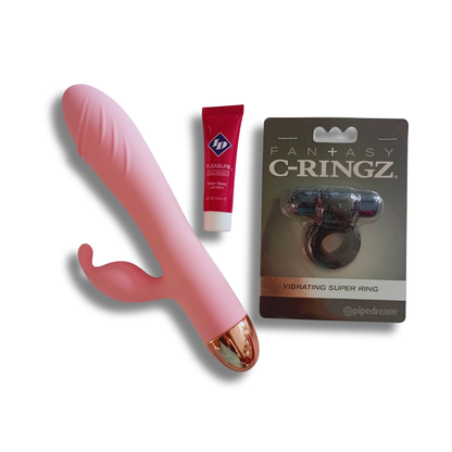 Kit Placer Dual — Vibrador Rabbit + Anillo Vibrador + Lubricante ID