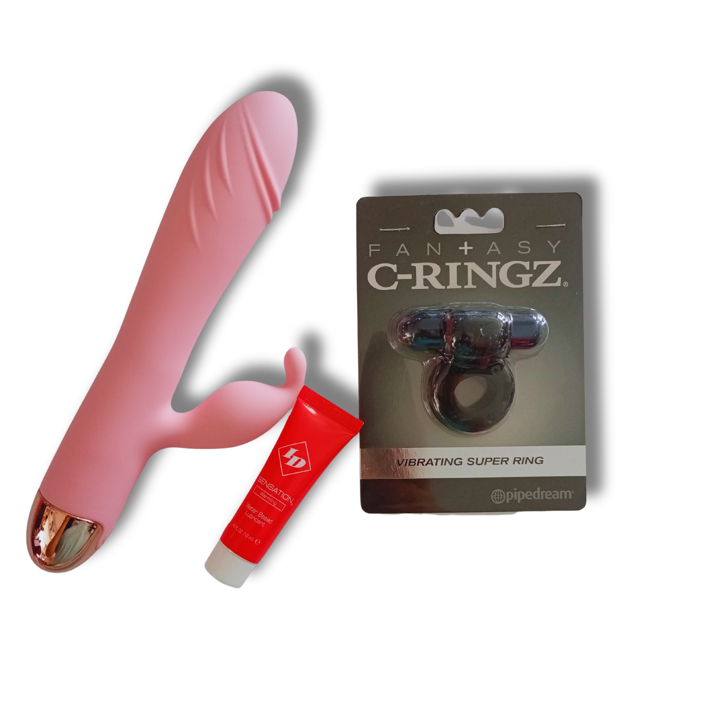 Kit Placer Dual — Vibrador Rabbit + Anillo Vibrador + Lubricante ID