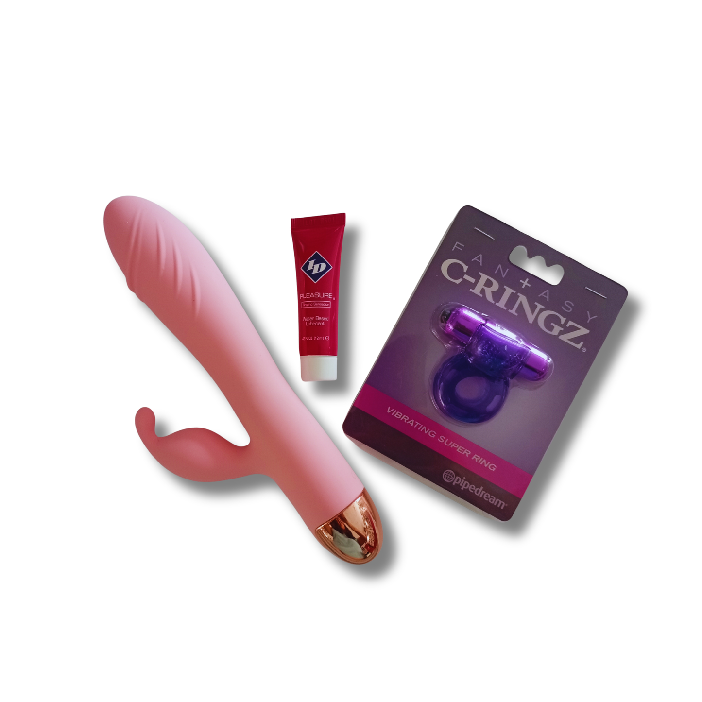 Kit Placer Dual — Vibrador Rabbit + Anillo Vibrador + Lubricante ID