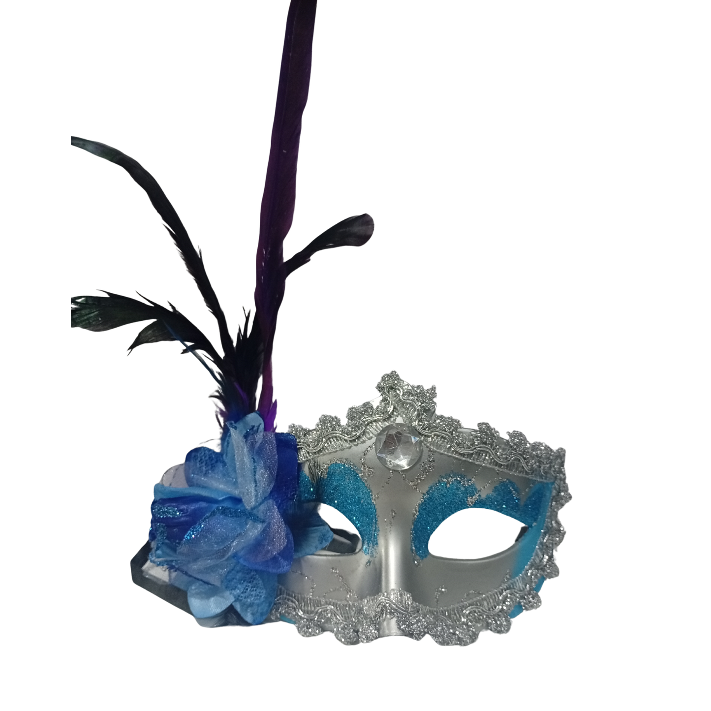 Antifaz Veneciano con Plumas y Flor
