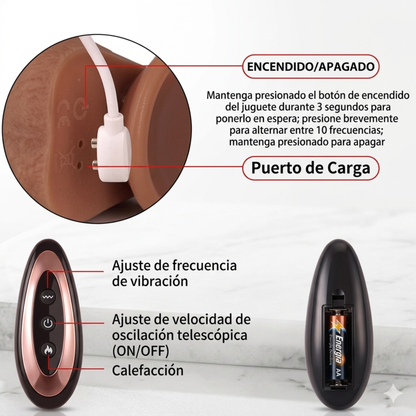 Dildo Realista con Movimiento Pistón y Vibración USB 200mm