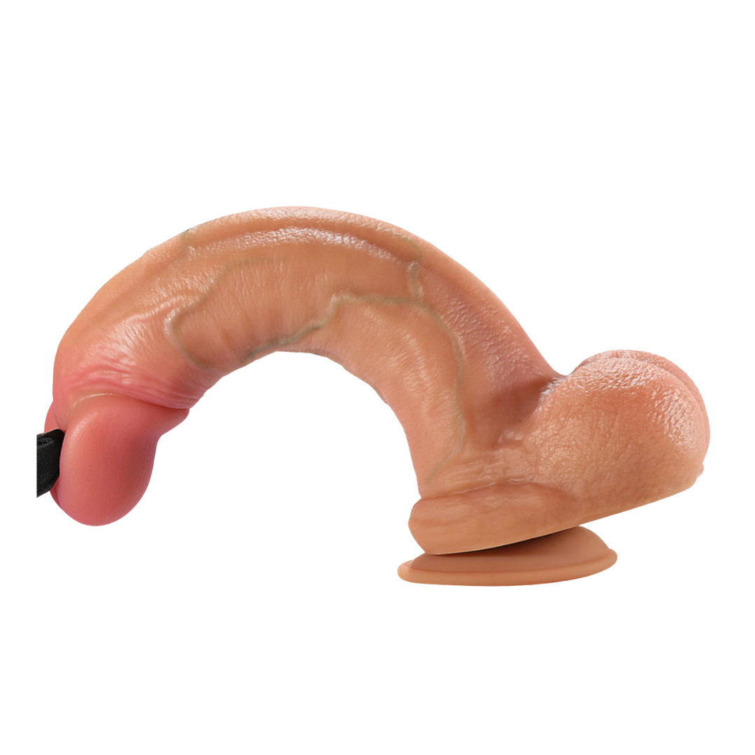Dildo ultrarealista doblado mostrando su flexibilidad de 180 grados y ventosa lateral