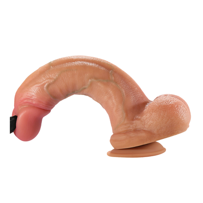 Dildo ultrarealista doblado mostrando su flexibilidad de 180 grados y ventosa lateral