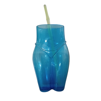 Vaso silueta femenina de plástico color rosa con popote, accesorio para fiesta