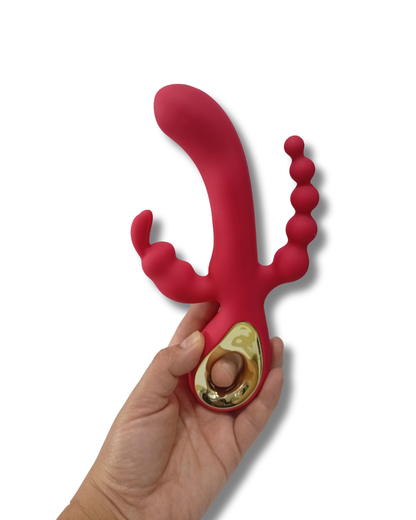 Vibrador Triple Estimulación de Silicona Médica – Recargable, Rojo y Ergonómico | Sexshop México