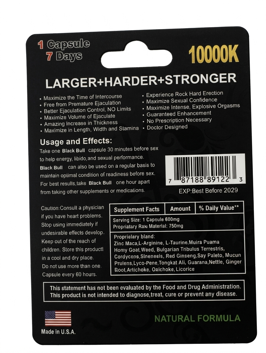 Black Bull 10000K Extra Strength - Suplemento Masculino Sin OMG