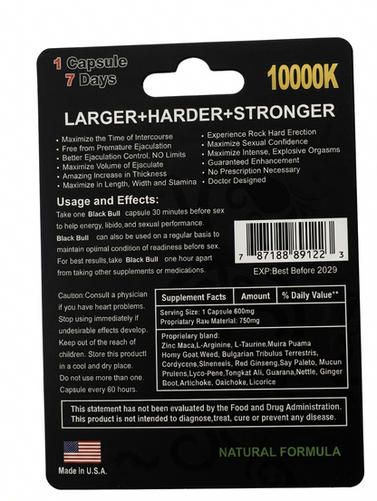 Black Bull 10000K Extra Strength - Suplemento Masculino Sin OMG