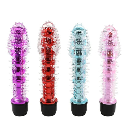 Vibrador texturizado en espiral color azul transparente, vista individual sobre fondo blanco