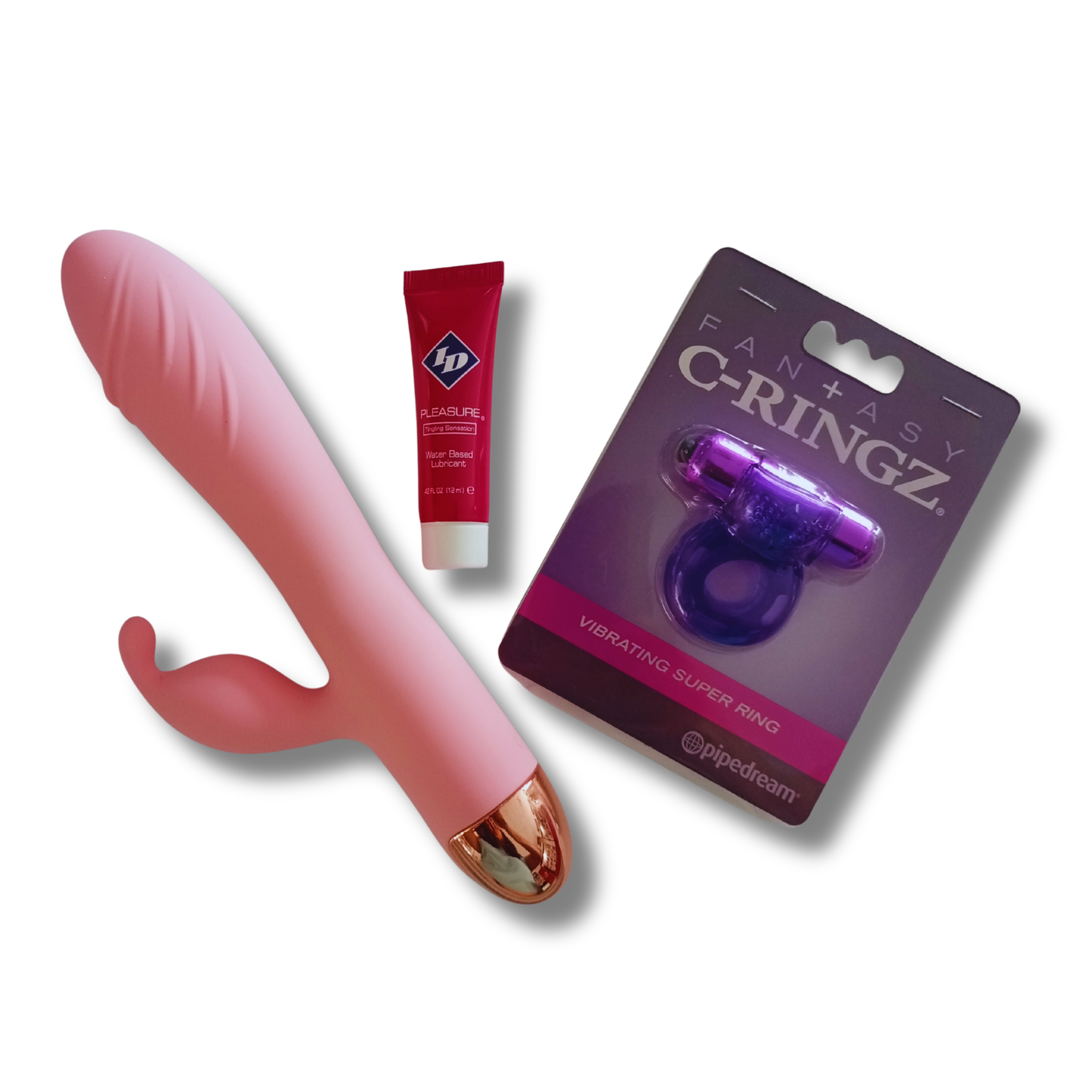 Kit Placer Dual — Vibrador Rabbit + Anillo Vibrador + Lubricante ID