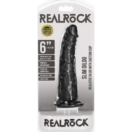 Modelo realista premium RealRock negro con base de succión, 17.5 cm