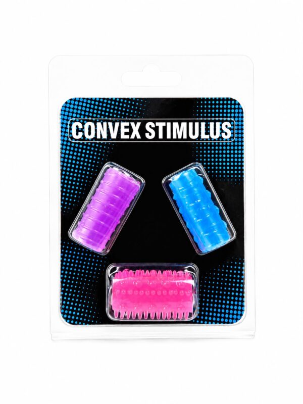 Convex Stimulus - Set de 3 fundas y anillos estimuladores de silicona en colores morado, azul y rosa
