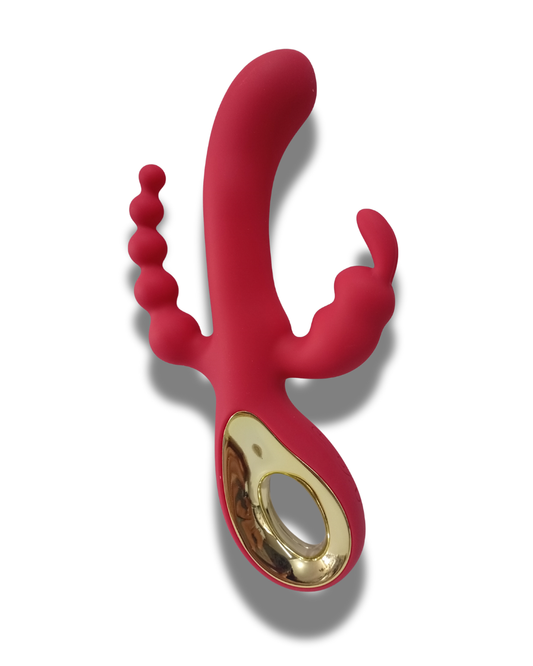 Vibrador Triple Estimulación de Silicona Médica – Recargable, Rojo y Ergonómico | Sexshop México
