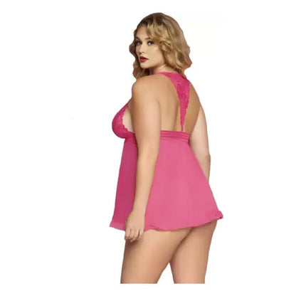 Babydoll Plus Size con Encaje Rosa