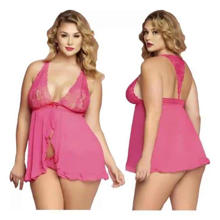 Babydoll Plus Size con Encaje Rosa