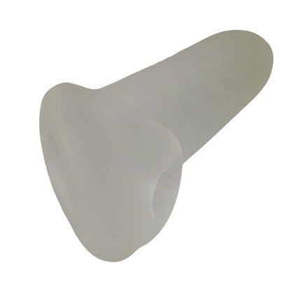 Funda extensora TPR transparente vista posterior mostrando orificio de entrada y base