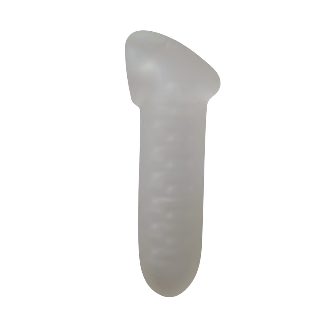 Funda extensora TPR transparente vista lateral mostrando perfil y base de ajuste