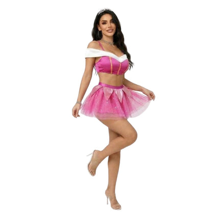 Conjunto de lencería inspirado en Aurora rosa con falda, talla L