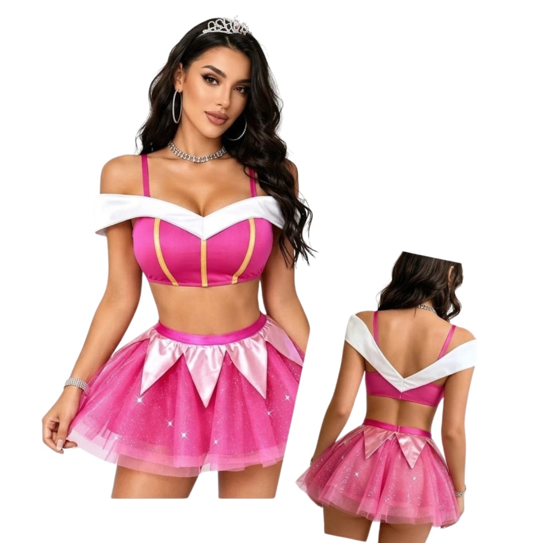 Conjunto de lencería inspirado en Aurora rosa con falda, talla L