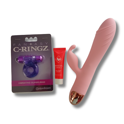 Kit Placer Dual — Vibrador Rabbit + Anillo Vibrador + Lubricante ID