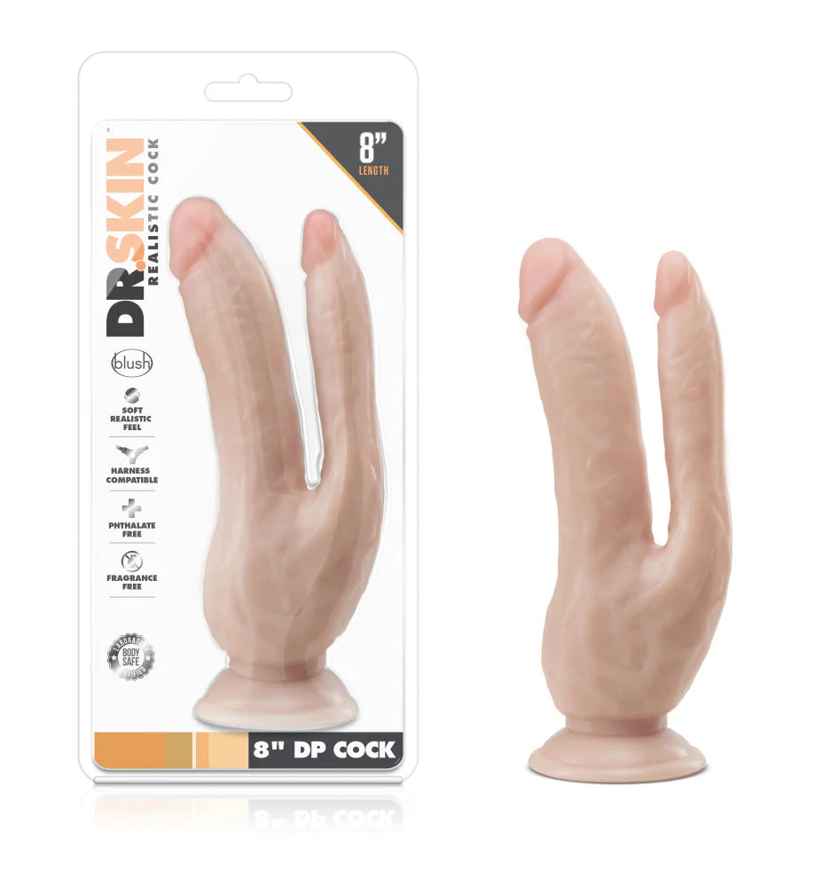 Dr. Skin by Blush® – Dildo Doble Penetración 20 cm con Ventosa