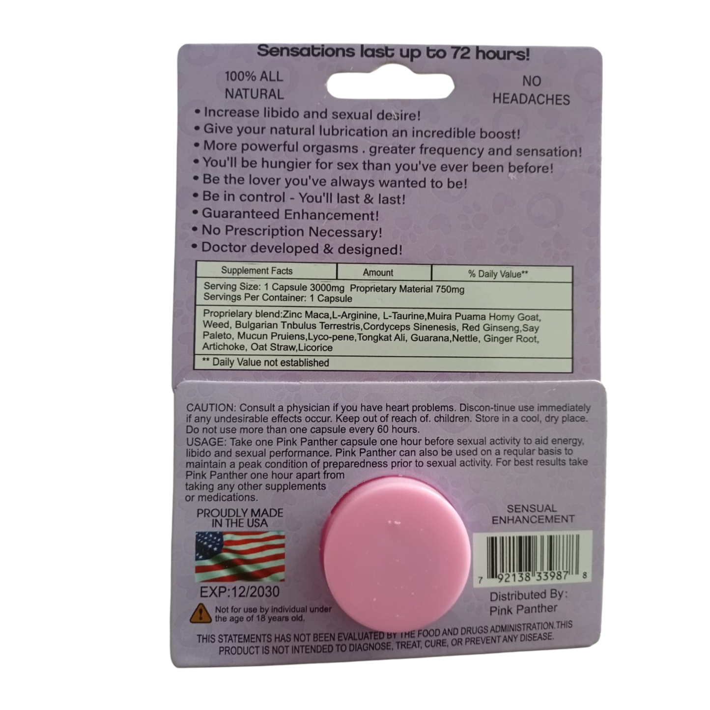 Pink Panther Extra Strong - Suplemento de Rendimiento Masculino