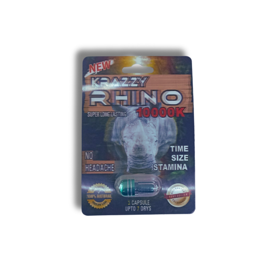 Krazzy Rhino 10000K – Cápsula Potenciadora Masculina Super Long Lasting 7 Días