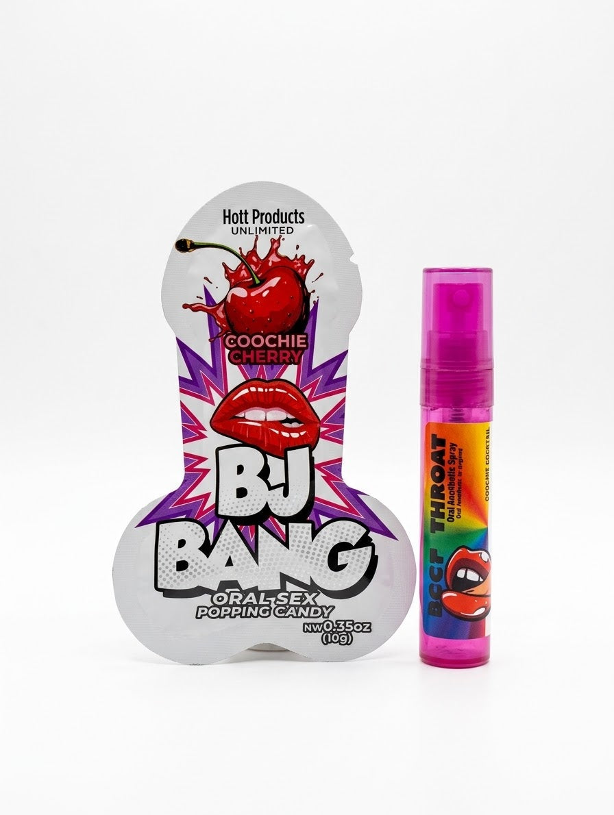 Kit Placer Oral: Dulce Efervescente BJ Bang + Spray Anestésico Deep Throat