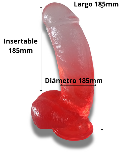 Dildo Realista Transparente Rojo 185 mm con Copa de Succion