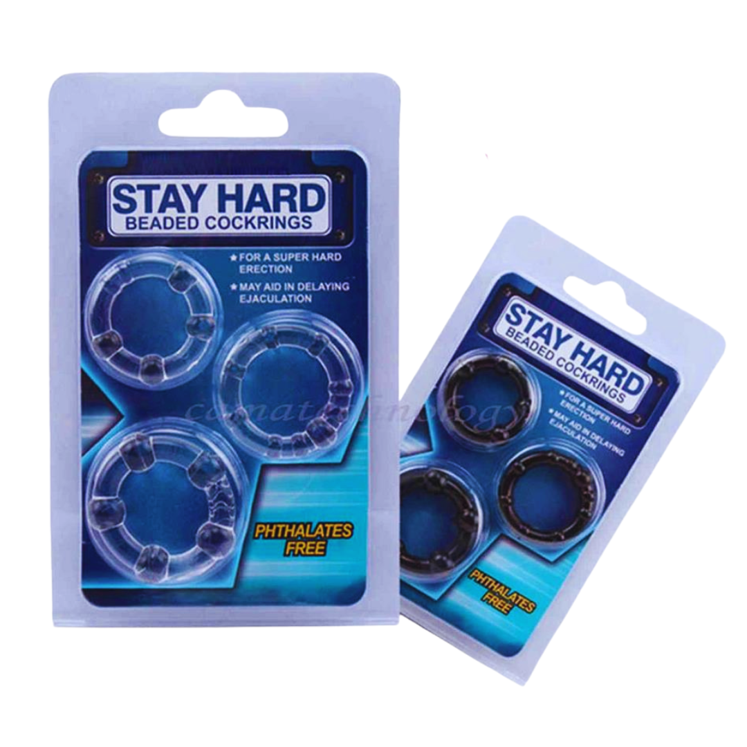 Stay Hard Beaded Cockrings - Set de 3 Anillos con Textura