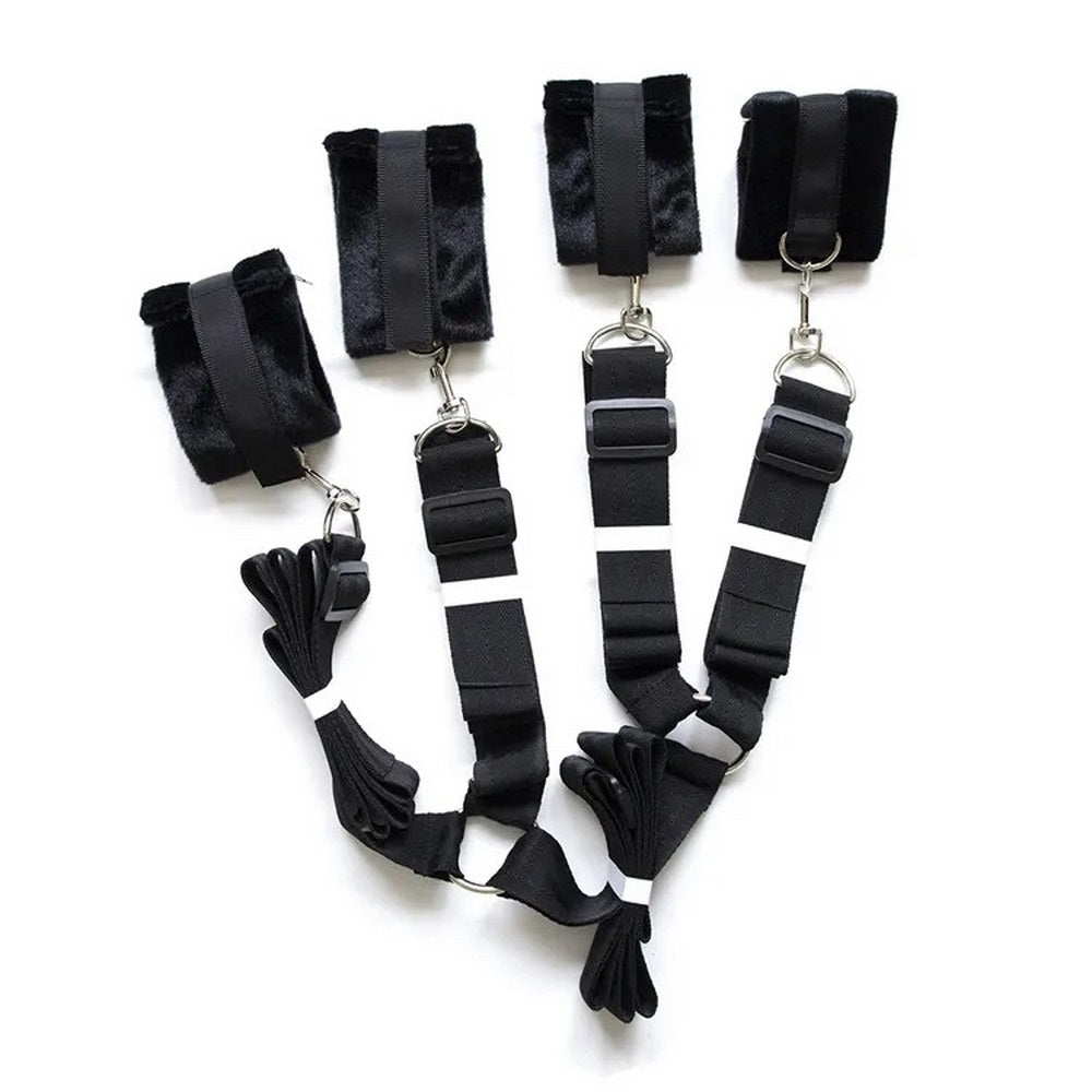 Kit de Restricción 4 Puntos con Amarre para Cama BDSM – Esposas Acolchadas Ajustables