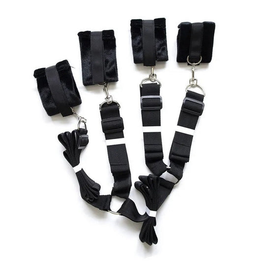 Kit de Restricción 4 Puntos con Amarre para Cama BDSM – Esposas Acolchadas Ajustables