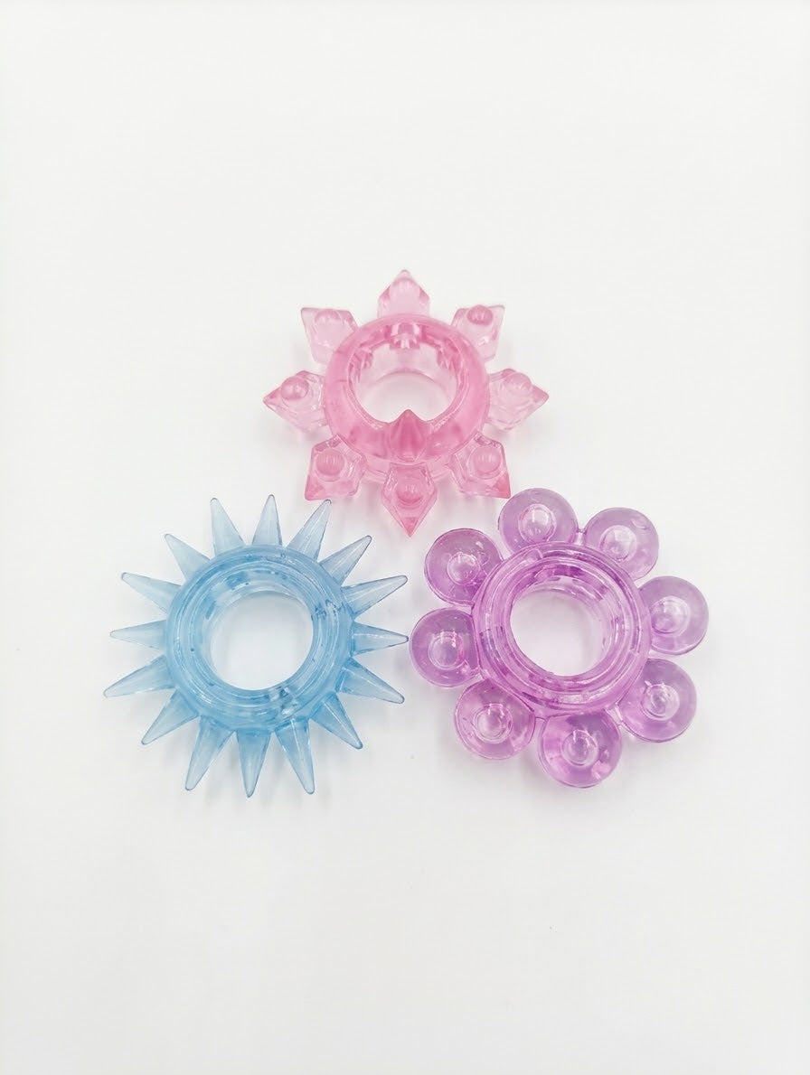 Set de 3 Anillos para Pene con Textura - Silicona Suave y Flexible