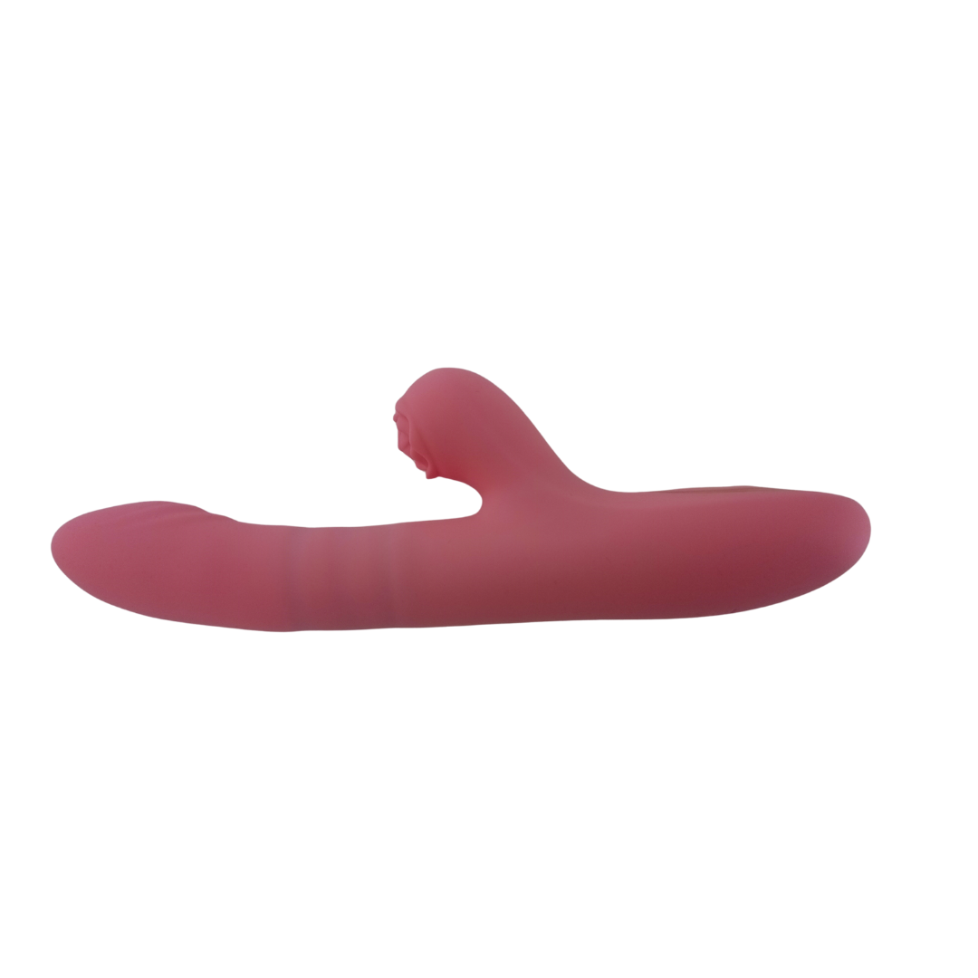 Vibrador telescópico color vino oscuro, vista lateral con puerto de carga USB dorado