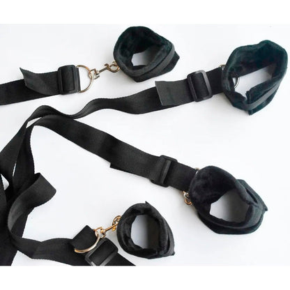 Kit de Restricción 4 Puntos con Amarre para Cama BDSM – Esposas Acolchadas Ajustables