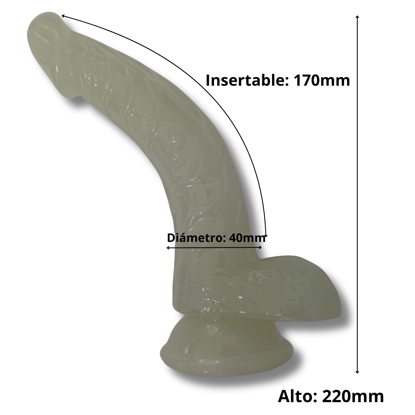 Dildo Curvo Traslúcido Glow in the Dark con Copa de Succión 220 mm - Estimulador Punto G